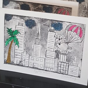 Mops-Karte, Mops Kunst, Möpse niedlichen Hund Karte, Mops über Miami