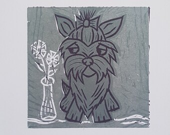 Yorkie Print Yorkshire Terrier Art Collagraph Original Watercolor Whimsical Dogs