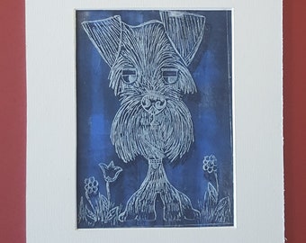 Schnauzer Print Art Relief Original Watercolor Whimsical Dogs
