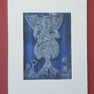 Schnauzer Print Art Relief Original Watercolor Whimsical Dogs