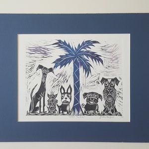 Dog Art Print Greyhound, Yorkie, Boston Terrier, Pug, Schnauzer, Under The Palm