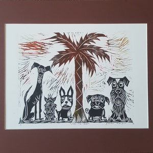 Dog Art Print Greyhound, Yorkie, Boston Terrier, Pug, Schnauzer, Under The Palm