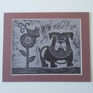 Bulldog Art Print Relief Print Original English Bulldog, Dog Lover