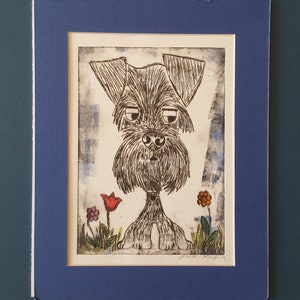 Schnauzer Print Art Relief Original Watercolor Whimsical Dogs