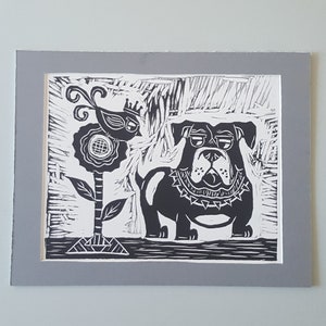 Bulldog Art Print Relief Print Original English Bulldog, Dog Lover
