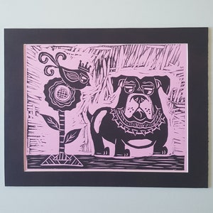 Bulldog Art Print Relief Print Original English Bulldog, Dog Lover