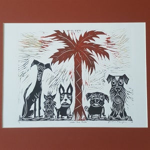 Dog Art Print Greyhound, Yorkie, Boston Terrier, Pug, Schnauzer, Under The Palm