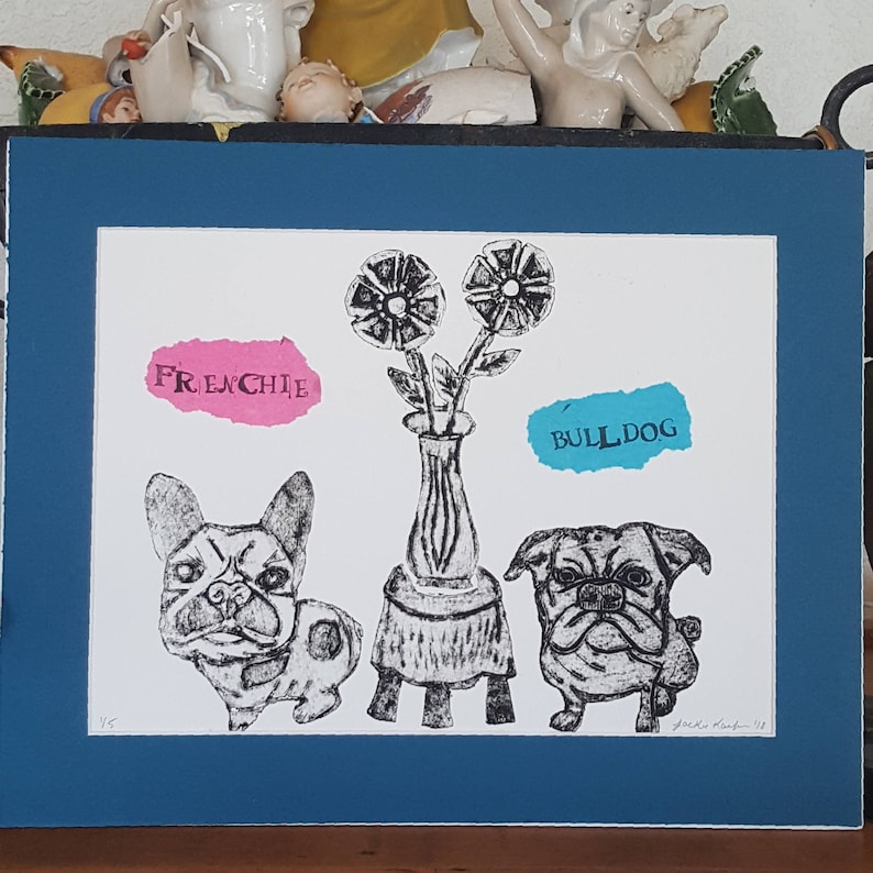 BullDog Frenchie Print French Bulldog Wall Art Whimsical Printmaker Original