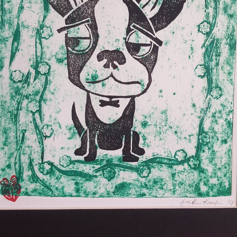 Boston Terrier Art Print Wall Art Collagraph Original Whimsical Dogs