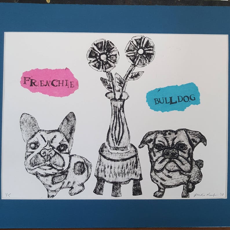 BullDog Frenchie Print French Bulldog Wall Art Whimsical Printmaker Original