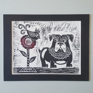 Bulldog Art Print Relief Print Original English Bulldog, Dog Lover