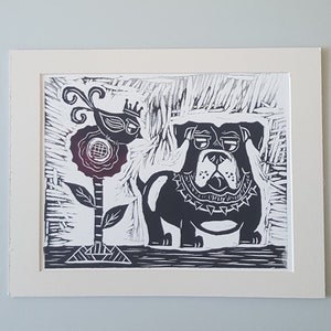 Bulldog Art Print Relief Print Original English Bulldog, Dog Lover