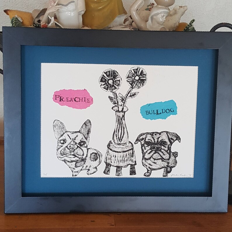 BullDog Frenchie Print French Bulldog Wall Art Whimsical Printmaker Original