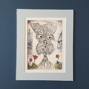 Schnauzer Print Art Relief Original Watercolor Whimsical Dogs