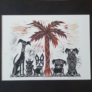 Dog Art Print Greyhound, Yorkie, Boston Terrier, Pug, Schnauzer, Under The Palm