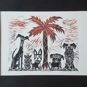 Dog Art Print Greyhound, Yorkie, Boston Terrier, Pug, Schnauzer, Under The Palm