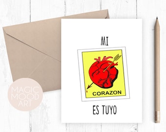 Mi Corazón Es Tuyo Card / Valentine's Day Card / Love Card / Valentines Day Card / Spanish Greeting Card / Father's Day Card / Dia del Padre