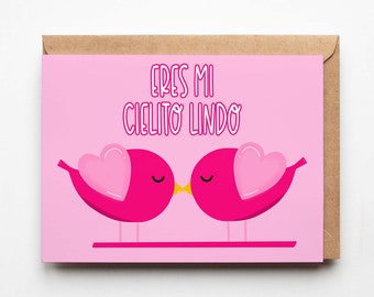 Eres Mi Cielito Lindo Greeting Card / Valentine's Day Card / Love Card / Valentines Day Card / Spanish Love Greeting Card / Love Birds Card