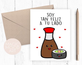 Soy Tan Feliz A Tu Lado Card / Valentine's Day Card / Love Card / Valentines Day Card / Spanish Greeting Card / You Make Me Soy Happy Card