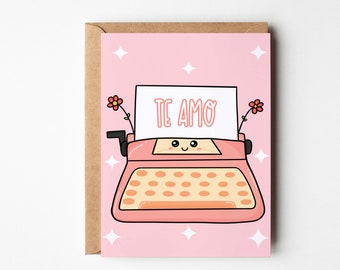 Te Amo Typewriter Card / Valentine's Day Card / Spanish Greeting Card / Typewriter Greeting Card