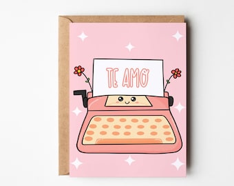 Te Amo Typewriter Card / Valentine's Day Card / Spanish Greeting Card / Typewriter Greeting Card