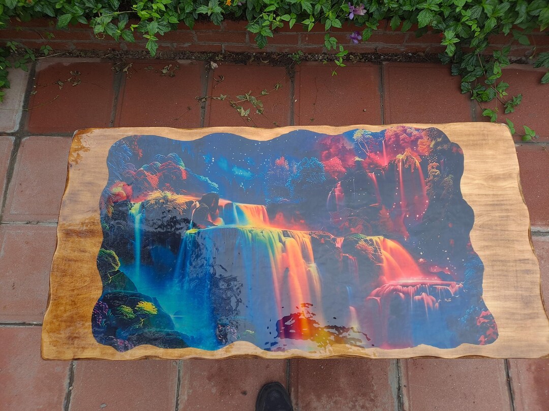 Gloss Top Coffee Table With Retro Psychedelic Scenery - Etsy