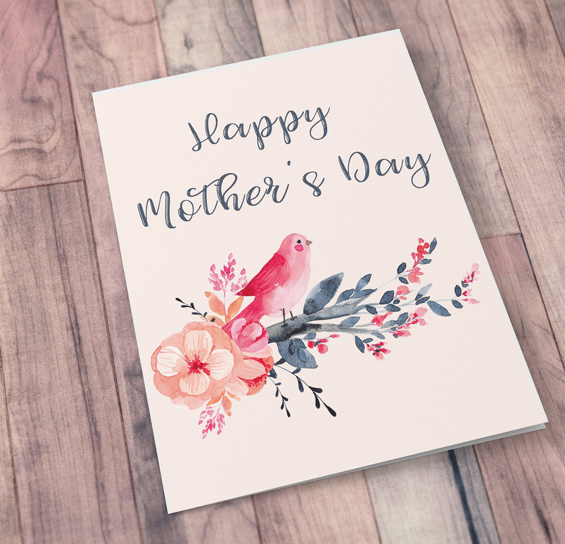 Download Printable Mother S Day Card Floral Bird Watercolor Etsy