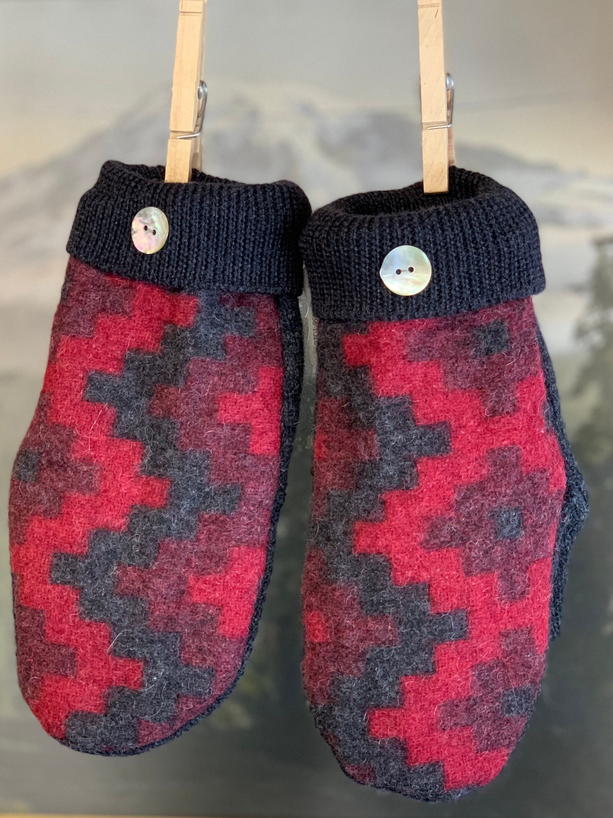 Alpaca Wool Mittens-Fleece lined-Recycled Blanket Wms Small | Etsy