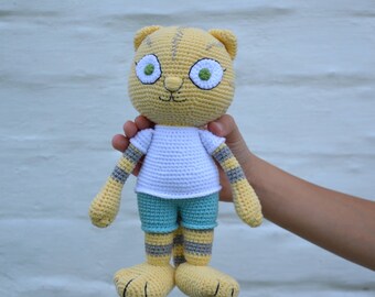 Crochet yellow cat, amigurumi elephant toy, giant pear