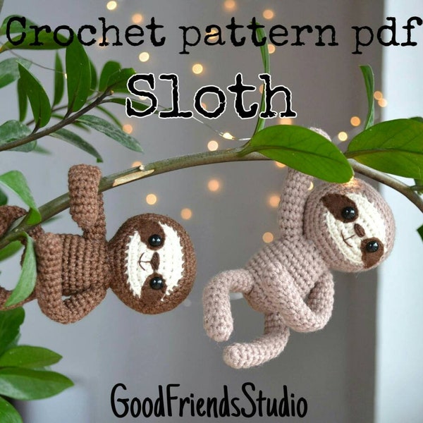 Patrón de ganchillo perezoso, archivo pdf, decoración del hogar Sloth, Mini Amigurumi Sloth, amigurumi jungle, Sloth soft toy, lindo regalo perezoso