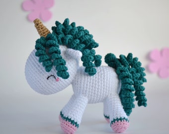 Crochet emerald Unicorn , Knitted Unicorn , Plush Unicorn