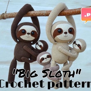 Crochet pattern big sloth and baby sloth , pdf file image 1