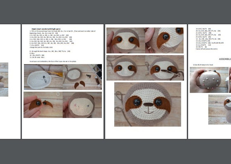 Crochet pattern big sloth and baby sloth , pdf file image 3