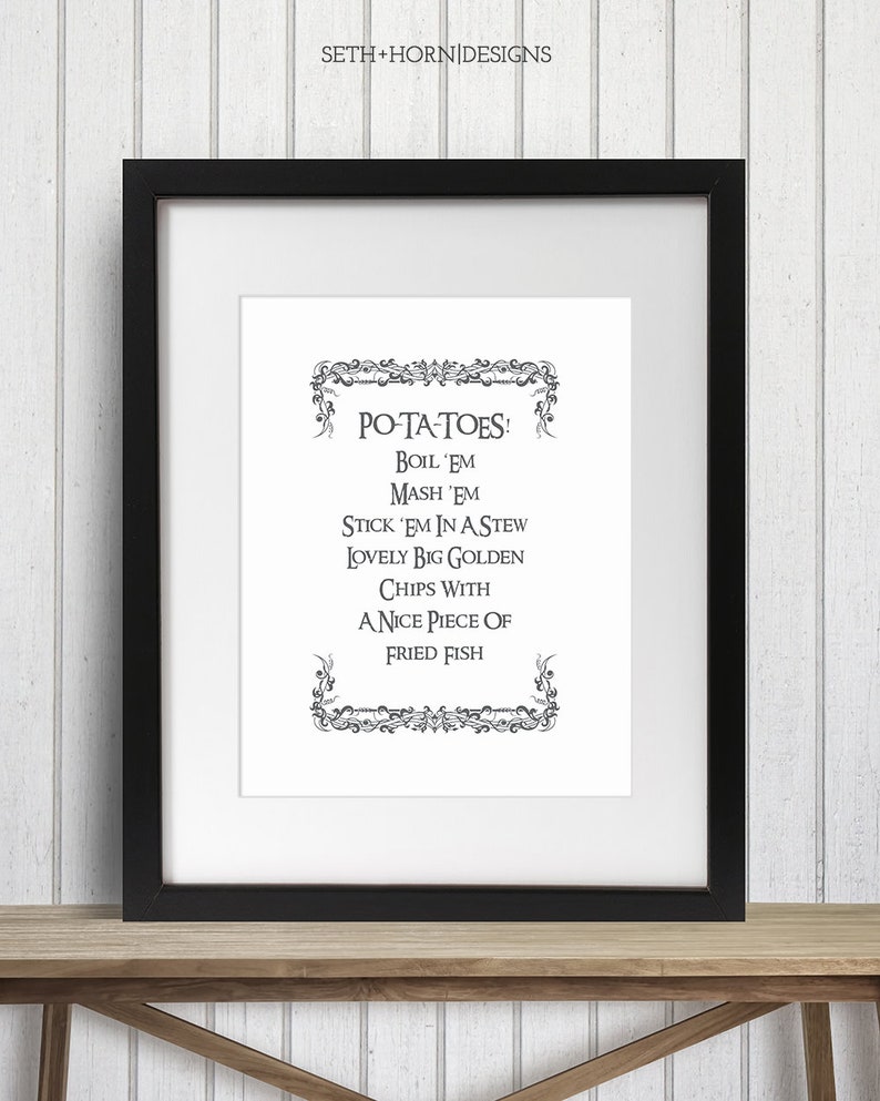 Lord of the Rings Potatoes Hobbit Printable Instant Download, the Shire