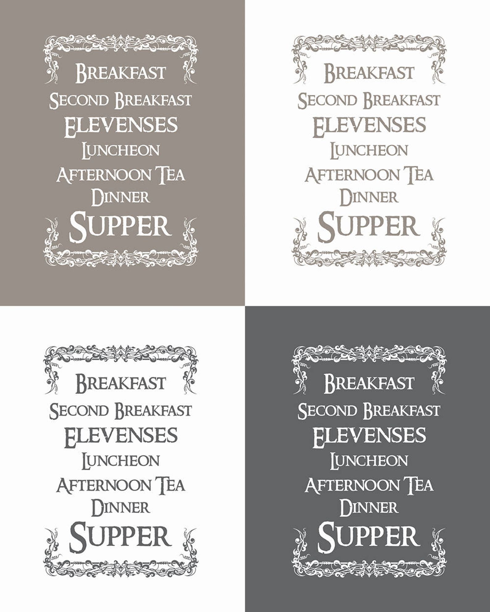 Lord of the Rings Hobbit Meals Printable Instant Download, the Shire