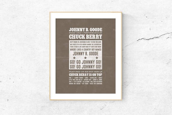 Johnny B. Goode Chuck Berry Is On Top Song Lyrics Wall Art Home.