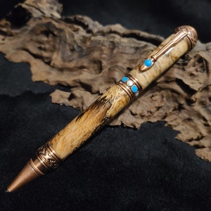 Southwest Antique Brass with Turquoise Stone Twist Pen with Hawaiian signature/autograph made by the Nordic Craftsman