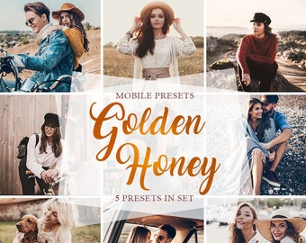 Golden Honey Lightroom Mobile Presets: Photo Editing (5 Presets)