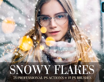 Snowy Flakes Photoshop Actions: Winter Photo Effects (25 Actions, 15 Brushes)