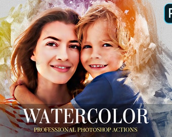 Akvarell Photoshop-åtgärd: Fotoeffekter, Filter (ATN)