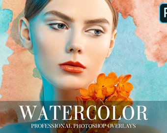 Akvarell Photoshop-överlägg: Färgeffekter för porträttfotografering (PNG)