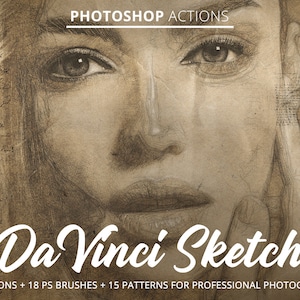 Acciones de Photoshop para Da Vinci Sketch: filtros, pinceles y patrones