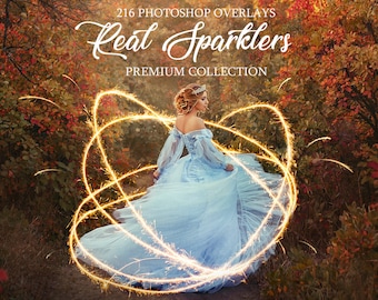 Sparklers Photoshop Overlays, 216 Real Sparkler Effects (PNG & JPG)