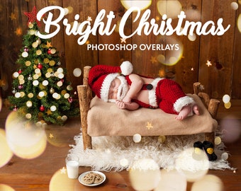 Christmas Bokeh Photoshop Overlays: Bright Holiday Light Effects (JPG)