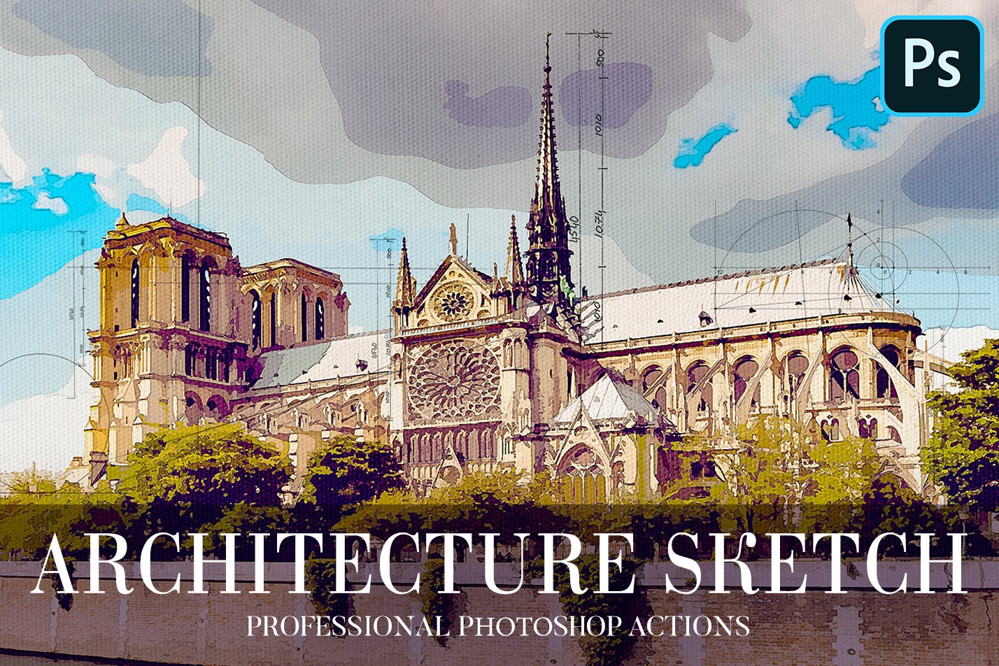Premium PSD | Architecture sketch art photoshop effect