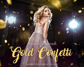 Gold Confetti Photo Overlays: 46 PNG Photoshop Effects (Digital Download)