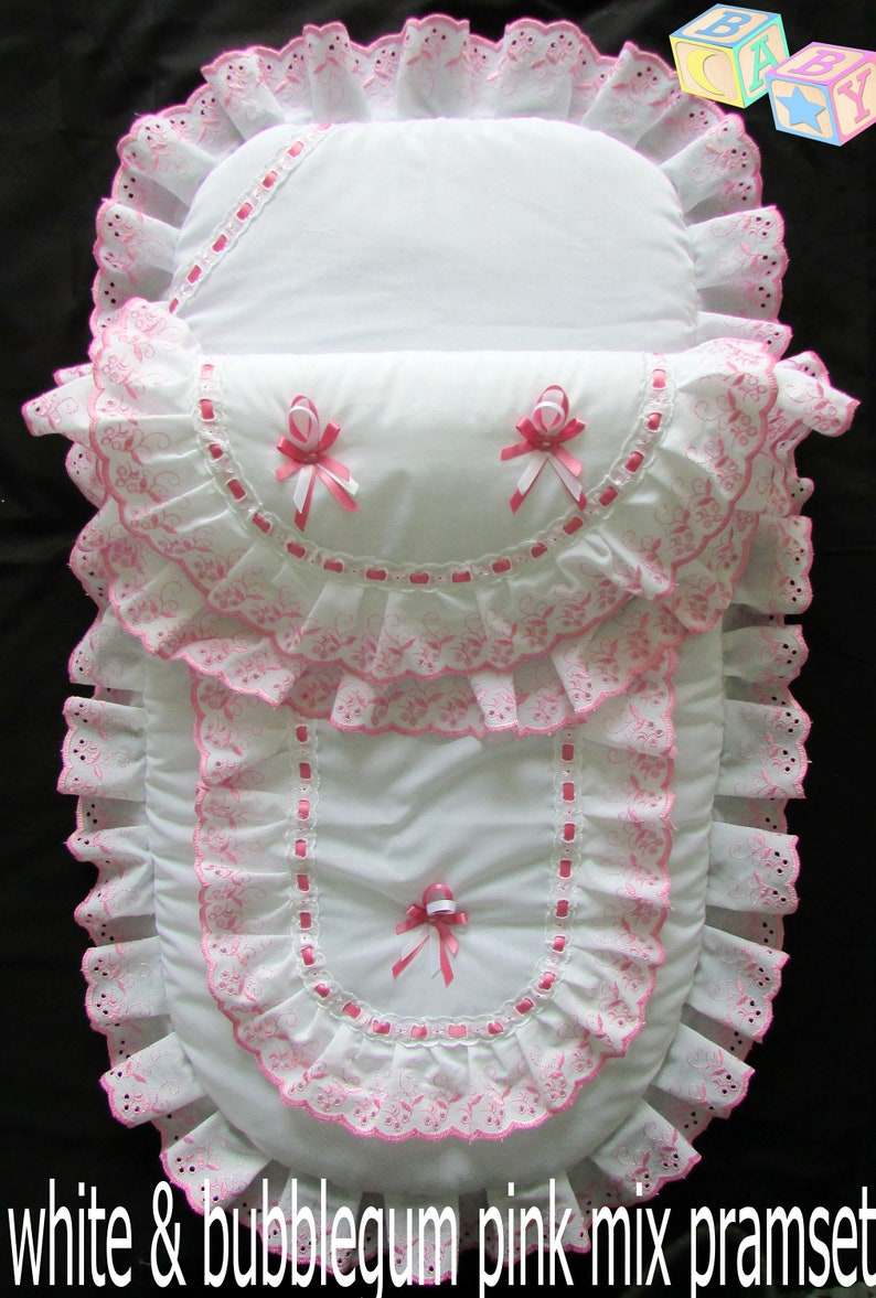 New Handmade Babys 2 Piece Lacy Pramset Pram set Blanket Quilt Romany.