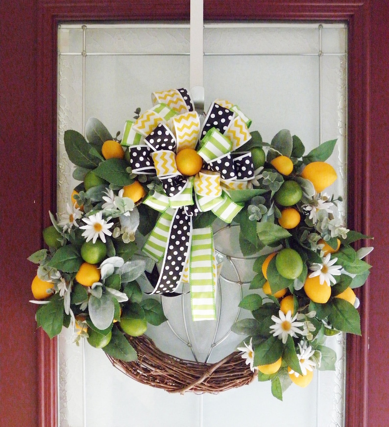 Fall Wreath for Front Door Lemon Wreath Farmhouse Wreath