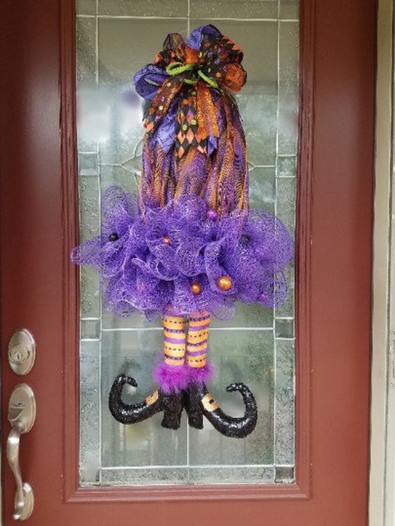 Halloween Wreath Witch Mesh Wreath Purple Witch Wreath Etsy