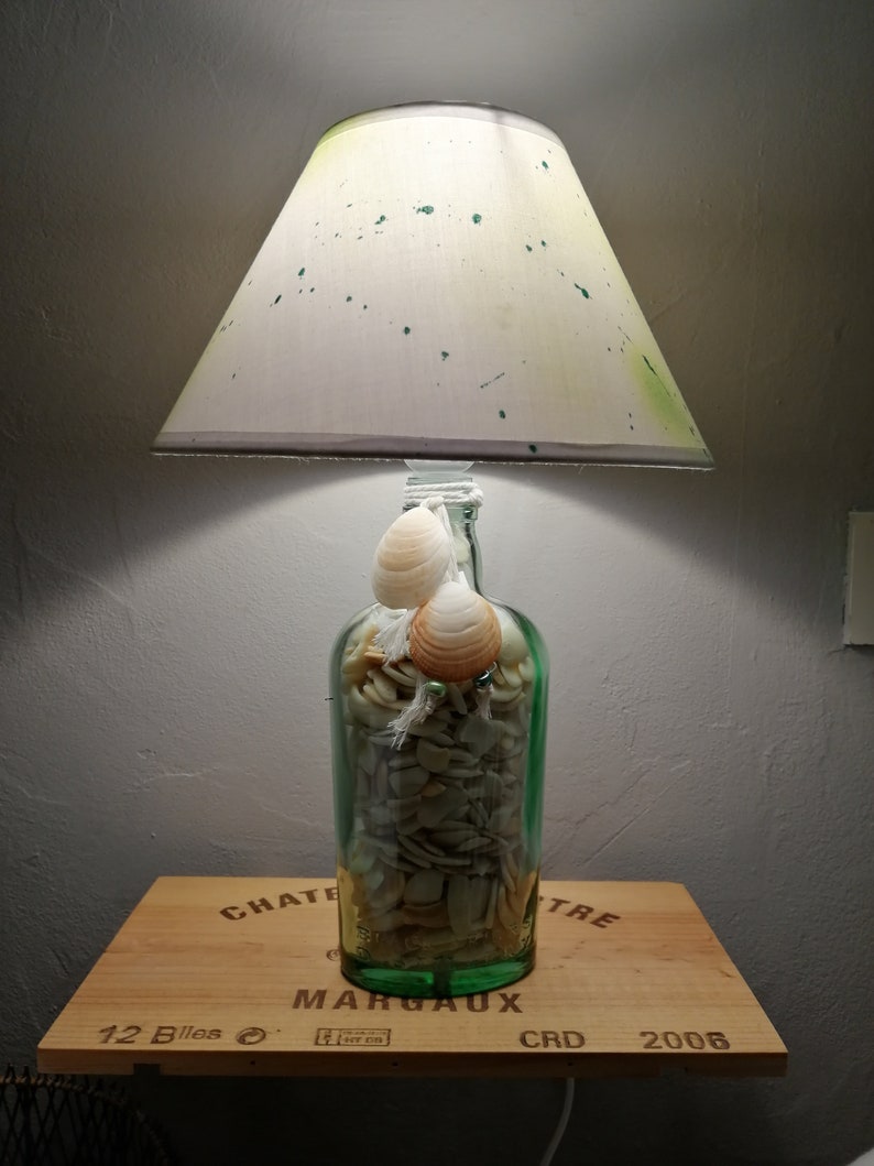 seaside design desk lamp bottle glass and shells image 1